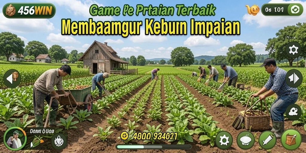 Screenshot utama dari gameplay 456WIN yang menampilkan kebun yang indah.