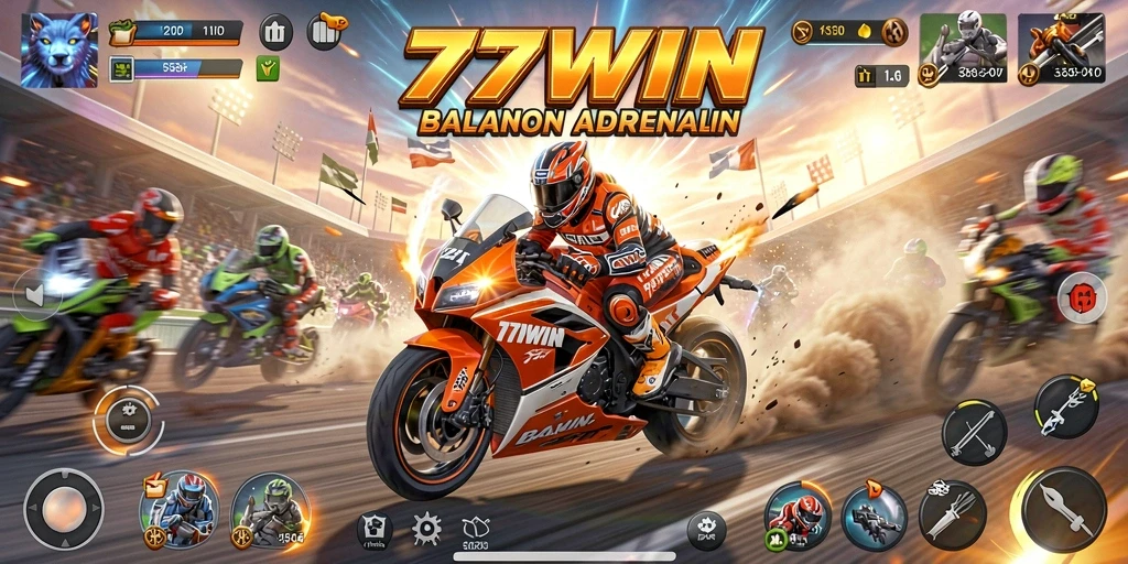 Tampilan gameplay balap motor yang seru dalam 77WIN.
