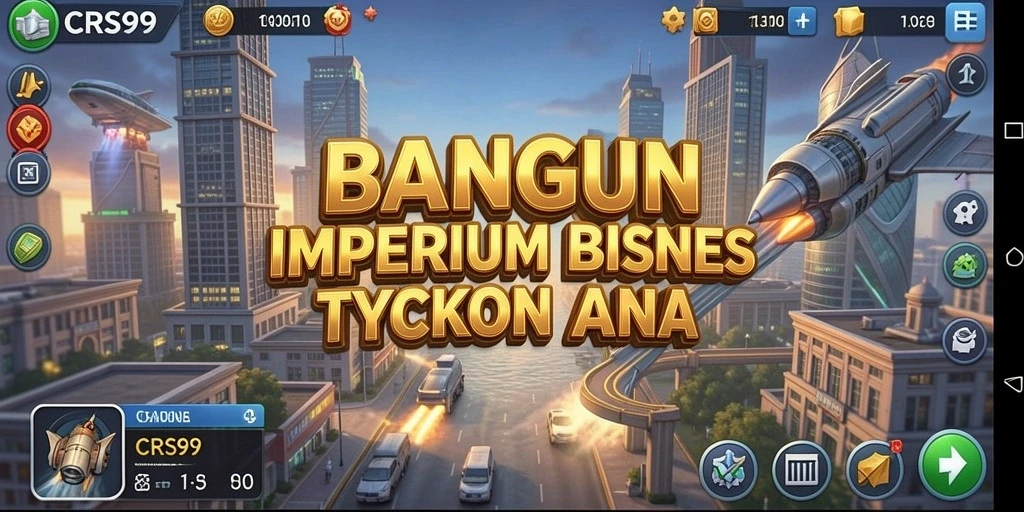 Screenshot gameplay CRS99 yang menunjukkan pembangunan bisnis Tycoon.