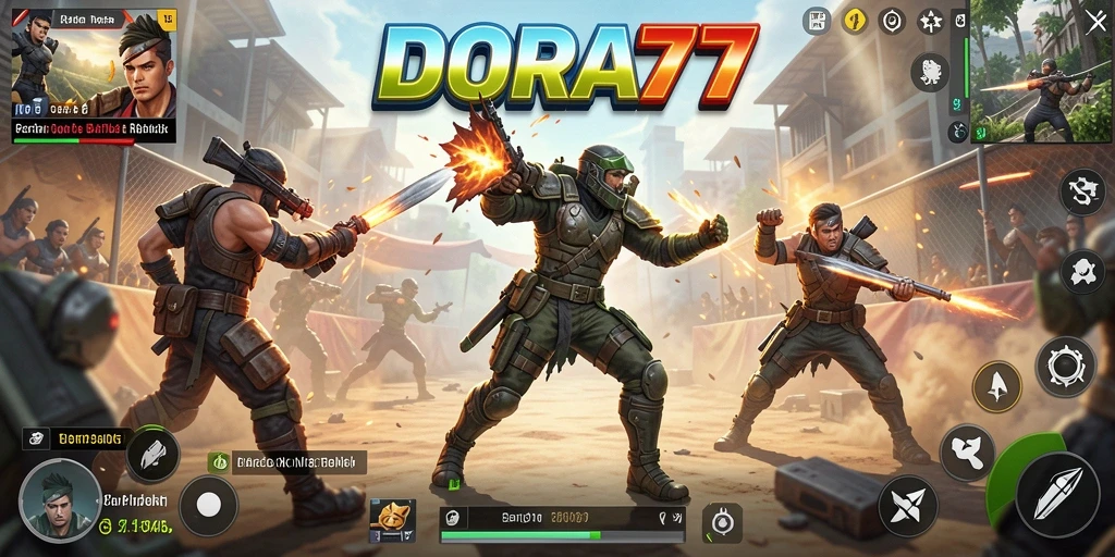 Tangkapan layar DORA77 menampilkan aksi seru dalam Battle Royale.