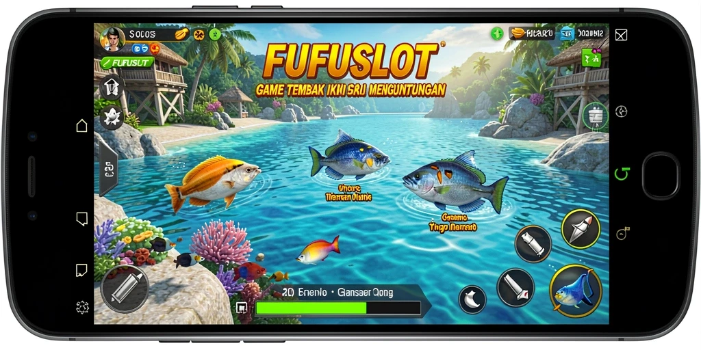 Screenshot FUFUSLOT menampilkan aksi seru menembak ikan di lautan.