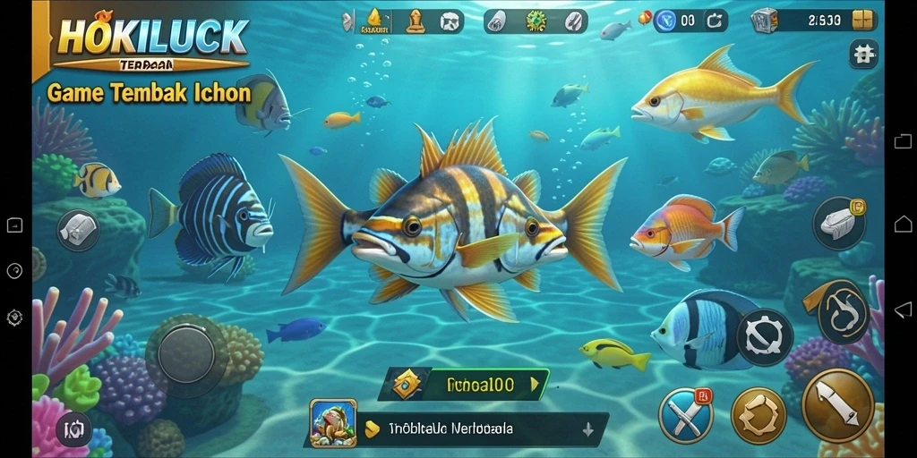 Screenshot gameplay HOKILUCK menampilkan aksi menembak ikan yang mengasyikkan.