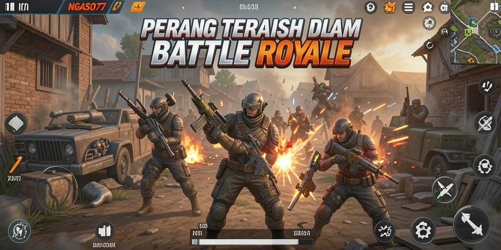 Screenshot NGASO77 menampilkan aksi seru dalam pertandingan Battle Royale.