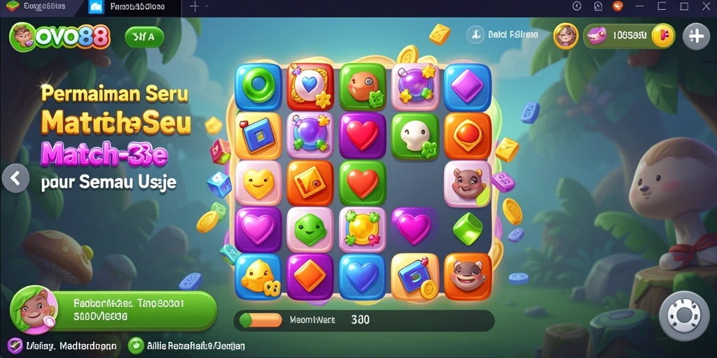 Tampilan menarik dari gameplay OVO88 dalam aksi Match-3.