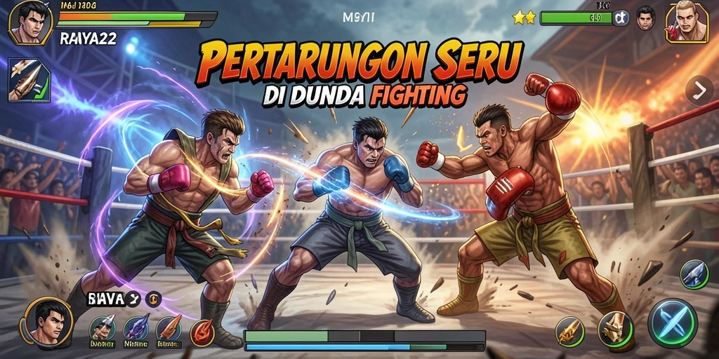 Screenshot utama RAYA22 menampilkan aksi pertarungan yang mendebarkan.