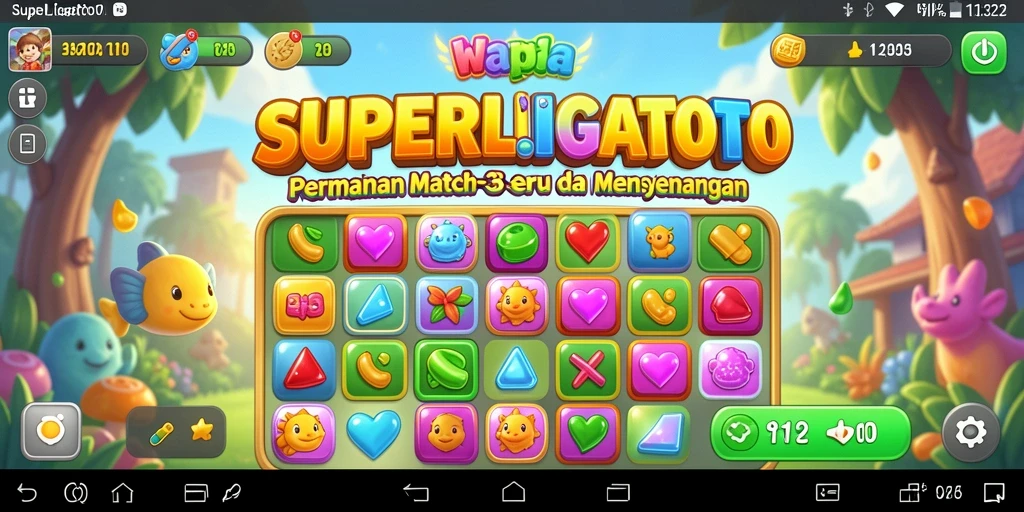 Screenshot gameplay <strong>SUPERLIGATOTO</strong> menampilkan kombinasi objek Match-3 yang seru.