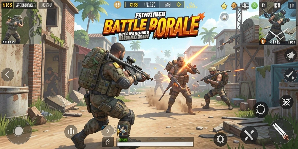 Gameplay seru X168 dalam pertempuran Battle Royale.